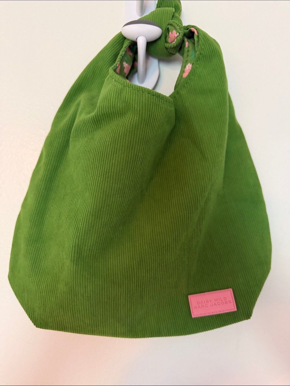 Marc Jacobs Daisy Wild Green Corduroy Tie Top Pouch Floral Bag